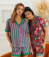 Room Service Striped Knit Notch Collar Short Pajama Set