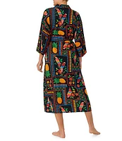 Room Service Woven Tropical Patchwork 3/4 Sleeve Maxi Robe
