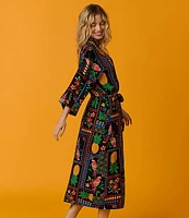 Room Service Woven Tropical Patchwork 3/4 Sleeve Maxi Robe