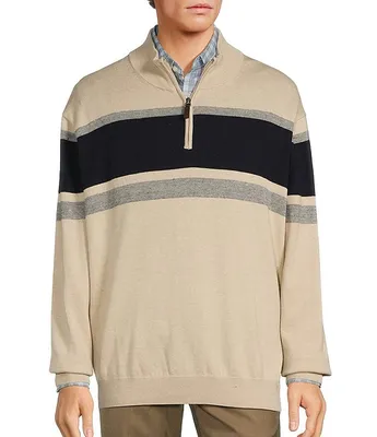 Roundtree & Yorke Long Sleeve Chest Stripe Quarter Zip Sweater