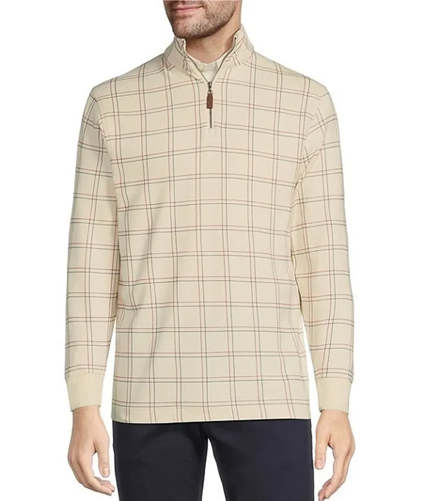 Roundtree & Yorke Long Sleeve Jacquard Herringbone Grid Print Quarter Zip Pullover