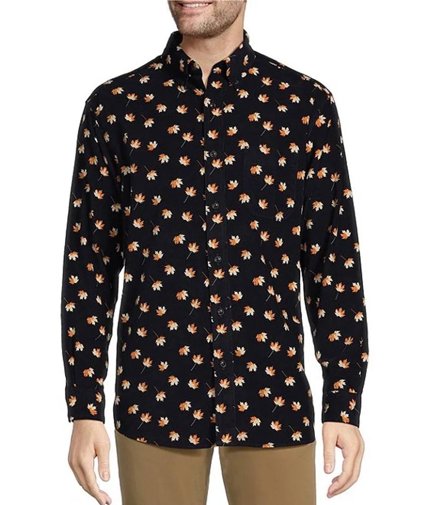 Roundtree & Yorke Long Sleeve Leaf Print Corduroy Sport Shirt