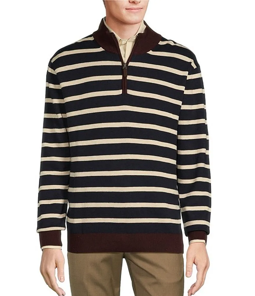 Roundtree & Yorke Long Sleeve Stripe Quarter Zip Sweater