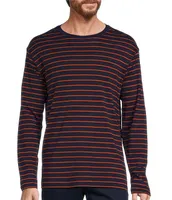 Roundtree & Yorke Long Sleeve Stripe Supima Crew Pullover