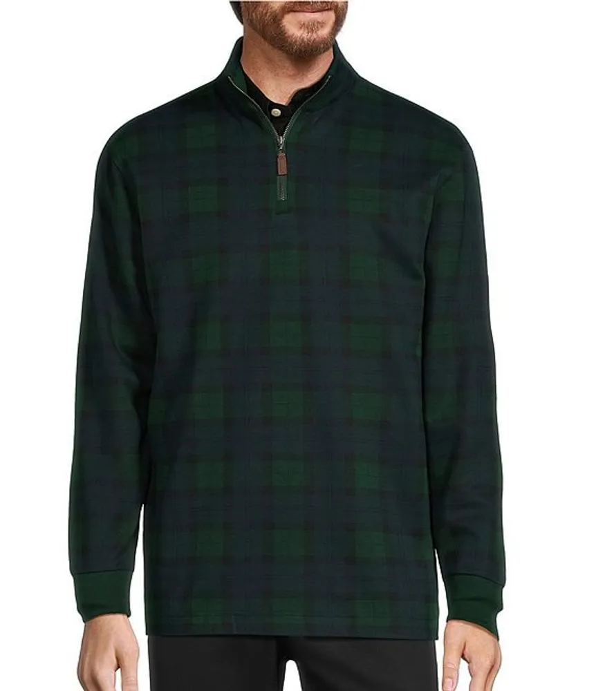 Roundtree & Yorke Long Sleeve Tartan Jacquard Quarter Zip Pullover