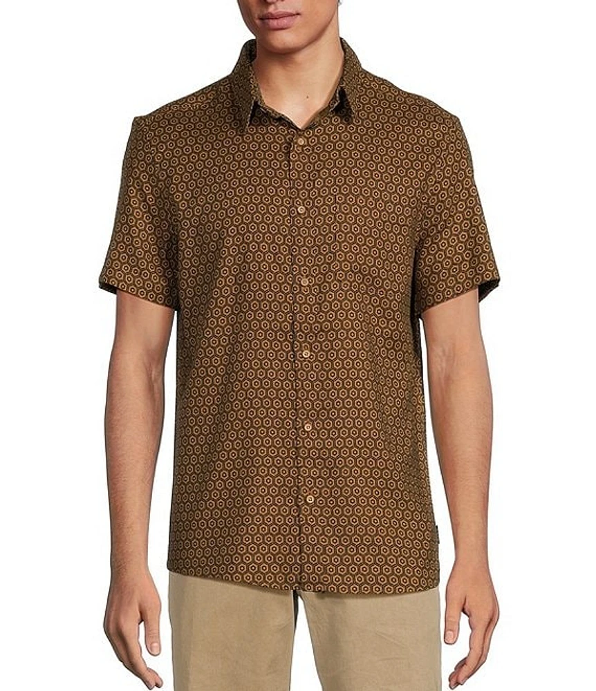 Rowm Big & Tall Crafted Collection Short Sleeve Geometric/Honeycomb Print Woven Shirt