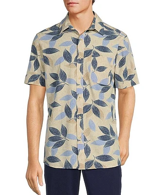 Rowm Big & Tall Crafted Rec Relax Short Sleeve Textured Leaf Print Shirt
