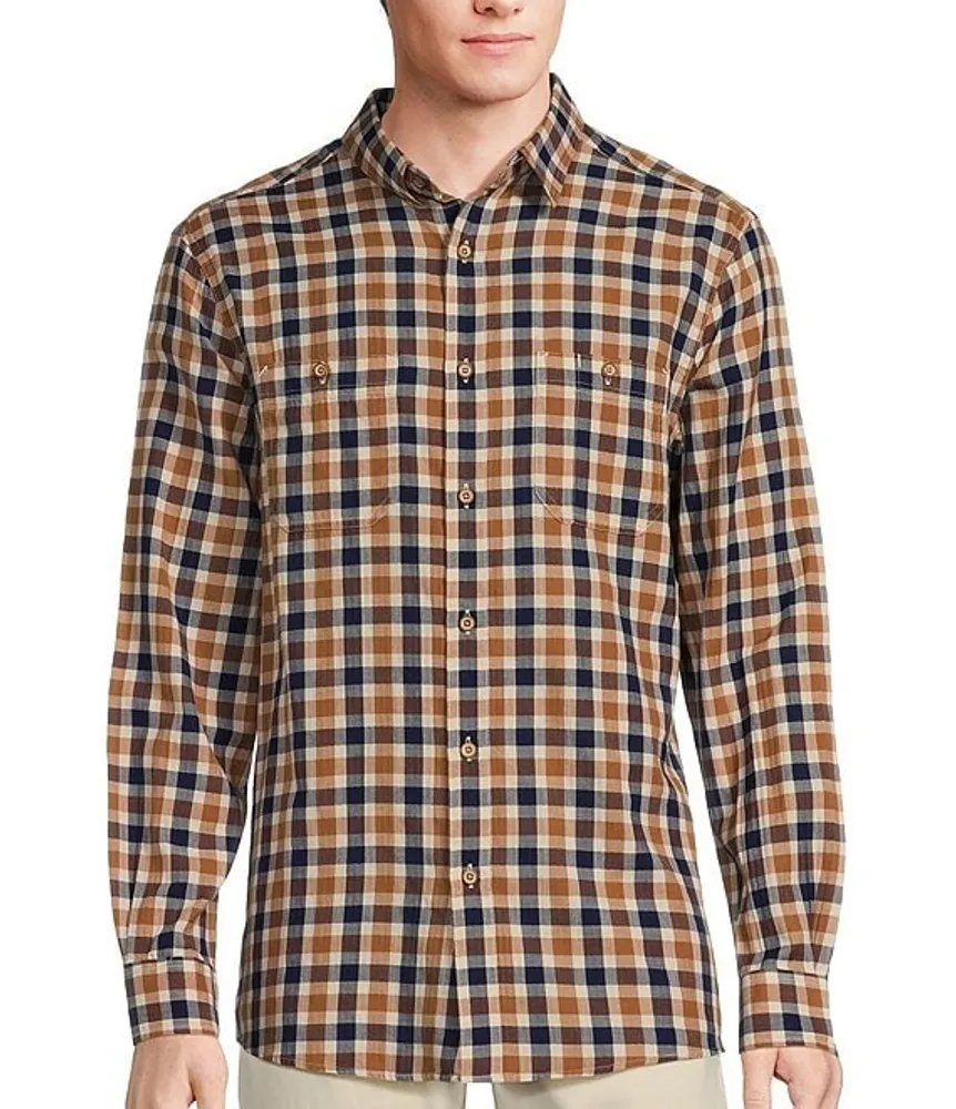 Rowm Big & Tall Into The Blue Collection Long Sleeve Herringbone Texture Plaid Shirt