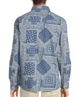 Rowm Into The Blue Collection Long Sleeve Indigo Bandana Print Shirt