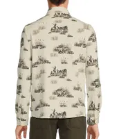 Rowm The Lodge Collection Long Sleeve Charcoal Scenic Print Button Front Knit Shirt
