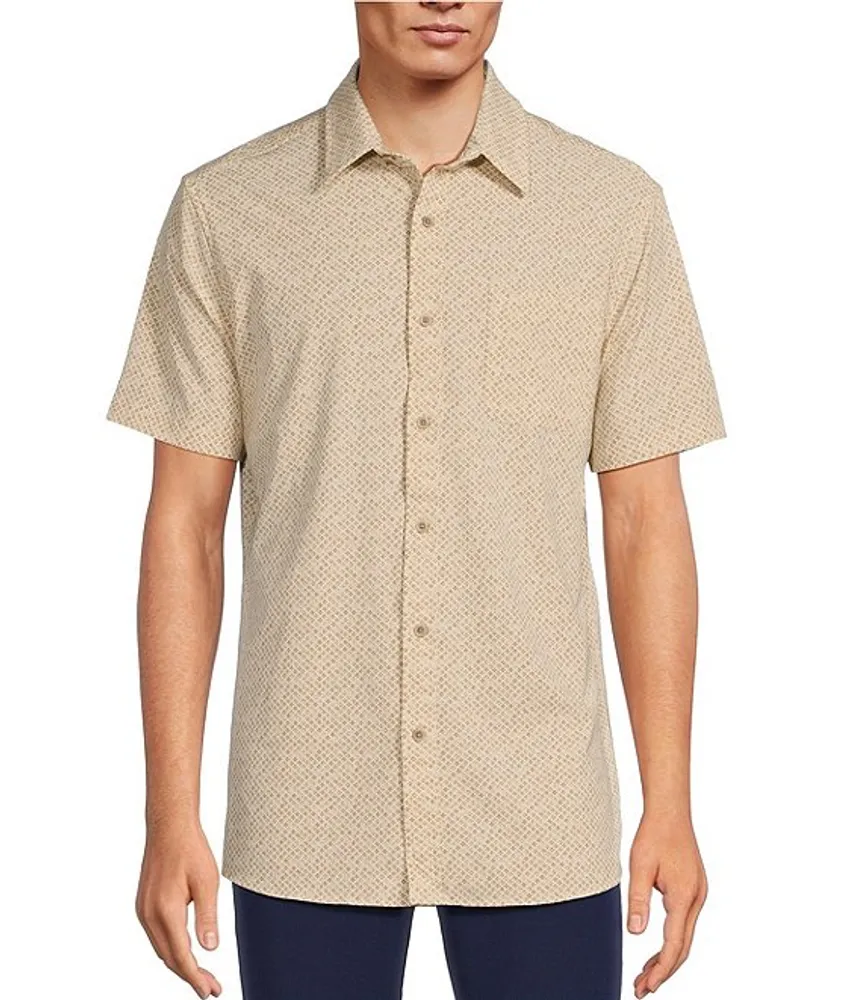 Rowm Rec & Relax Short Sleeve Performance Textured Geometric Print Shirt