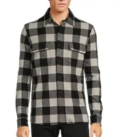 Rowm The Lodge Collection Long Sleeve Jacquard Plaid Button Down Knit Shirt