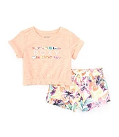 Roxy Baby Girls 12-24 Months Short-Sleeve Logo Slub-Jersey T-Shirt & Floral-Printed Loop French Terry Shorts Set
