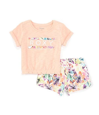 Roxy Little Girls 2T-6X Short Sleeve Slub Jersey Top & Floral French Set