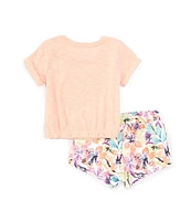Roxy Little Girls 2T-6X Short Sleeve Slub Jersey Top & Floral French Set