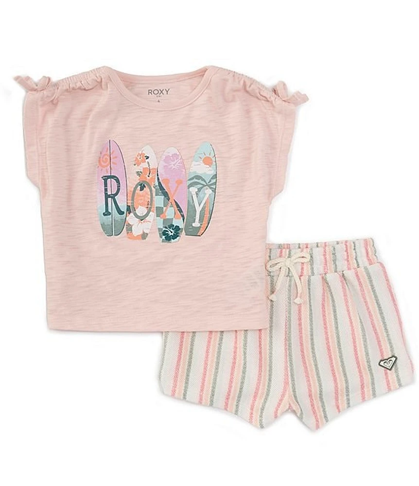 Roxy Little/Big Girl's 2T-6X Slub Jersey Top & Stripe Yarn Dye Loop French Terry Short Set