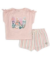 Roxy Little/Big Girl's 2T-6X Slub Jersey Top & Stripe Yarn Dye Loop French Terry Short Set