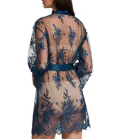 Rya Collection Allover Lace Banded Neck 3/4 Sleeve Short Wrap Robe