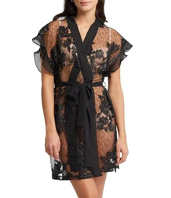 Rya Collection Charming Embroidered Lace Short Wrap Robe