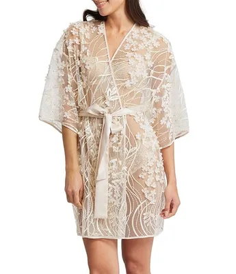 Rya Collection Embroidered 3/4 Sleeve Kiss Short Wrap Robe
