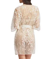 Rya Collection Embroidered 3/4 Sleeve Kiss Short Wrap Robe