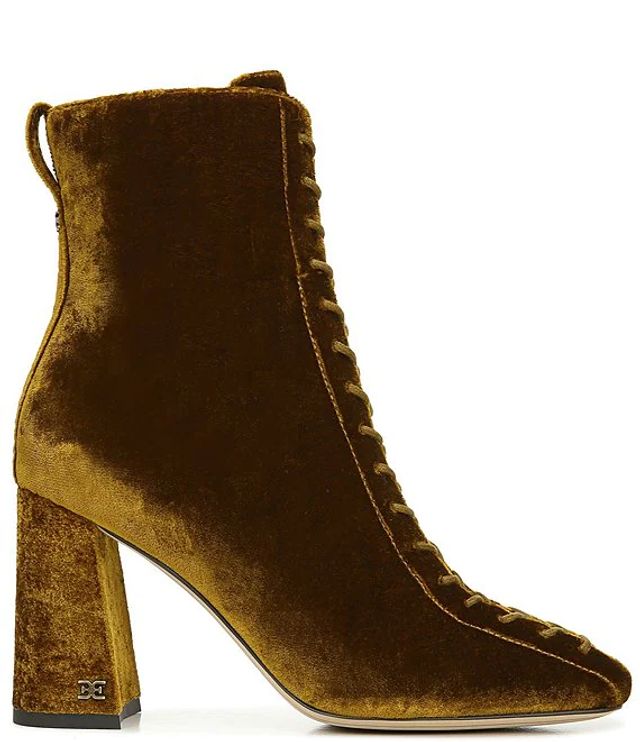 carney lace up velvet booties