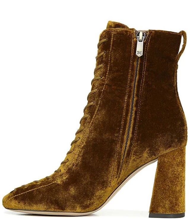 carney lace up velvet booties