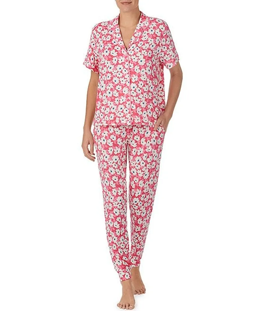 Womens Sleepwear Short Sleeve Pajama Top with Notch Collar and Buttons -  Floral and Animal Print