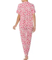 Sanctuary Floral Knit Short Sleeve Notch Collar & Jogger Pajama Set