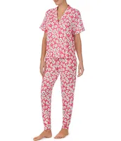 Sanctuary Floral Knit Short Sleeve Notch Collar & Jogger Pajama Set