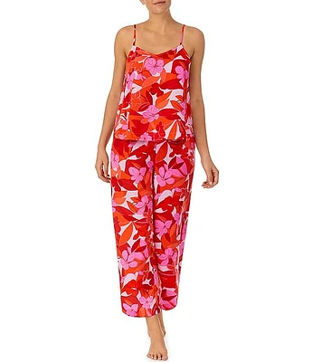 Sanctuary Floral Print Sleeveless V-Neck Satin Cami Ankle Length Pant Pajama Set