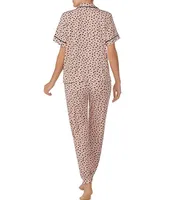 Sanctuary Knit Heart Print Short Sleeve Notch Collar Top & Jogger Pajama Set