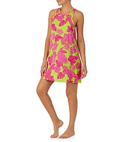 Sanctuary Knit Palm Print Sleeveless High Crew Neck Nightgown