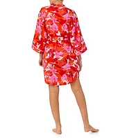 Sanctuary Satin Floral 3/4 Sleeve Short Wrap Robe