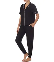 Sanctuary Solid Knit Short Sleeve Notch Collar & Jogger Pajama Set