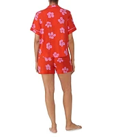 Sanctuary Stretch Knit Short Sleeve Chest Pocket Notch Collar Shorty Floral Pajama Set
