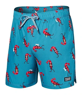 SAXX Oh Buoy Two-In-One Shrimp Print 5#double; Inseam Swim Trunks