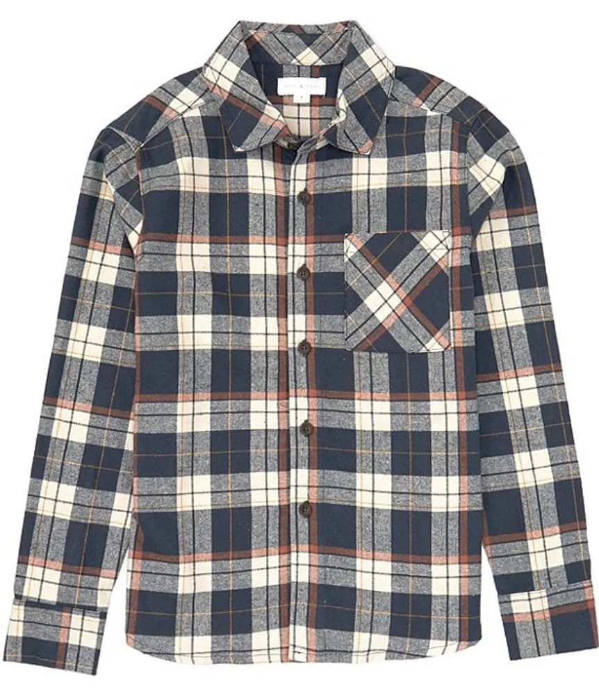 Scene&Heard Big Boys 8-20 Long Sleeve Navy Plaid Sport Shirt