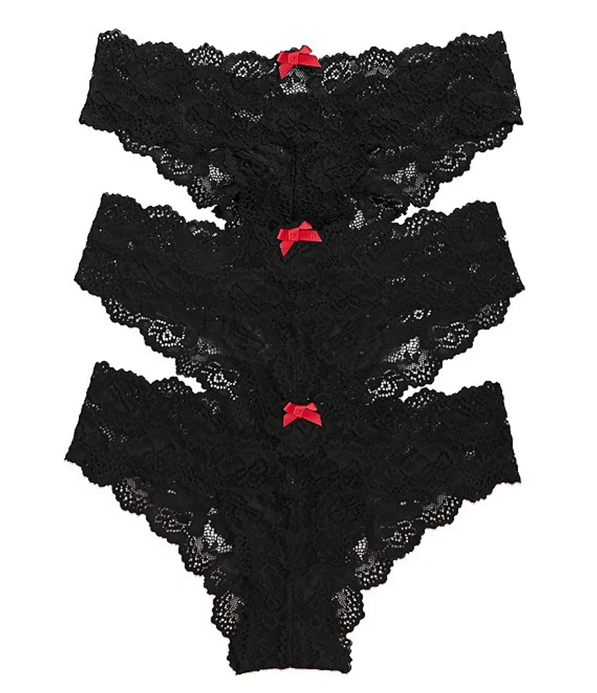  3 Pack Womens Low Rise Lace Trim Bow Decor Panty Set