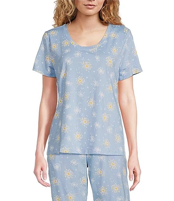 Sleep Sense Dandelion Print Short Sleeve Scoop Neck Knit Coordinating Top