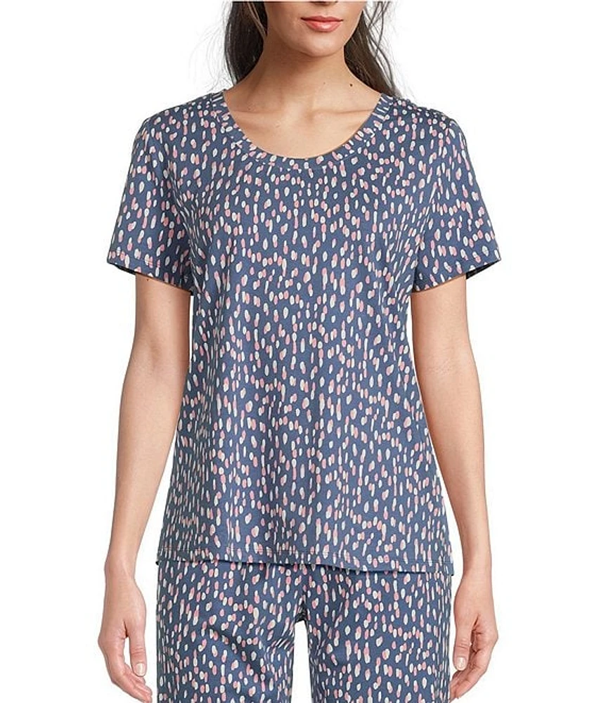 Sleep Sense Dotted Print Short Sleeve Scoop Neck Coordinating Knit Top