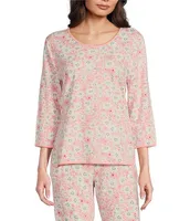 Sleep Sense Floral Print Scoop Neck 3/4 Sleeve Knit Coordinating Top