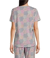 Sleep Sense Flower Dots Printed Short Sleeve Scoop Neck Coordinating Top