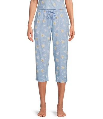 Sleep Sense Knit Dandelion Print Drawstring Tie Coordinating Capri Pants