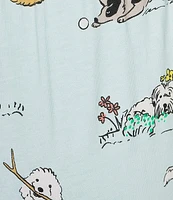 Sleep Sense Knit Meadow Dogs Print Drawstring Tie Coordinating Capri