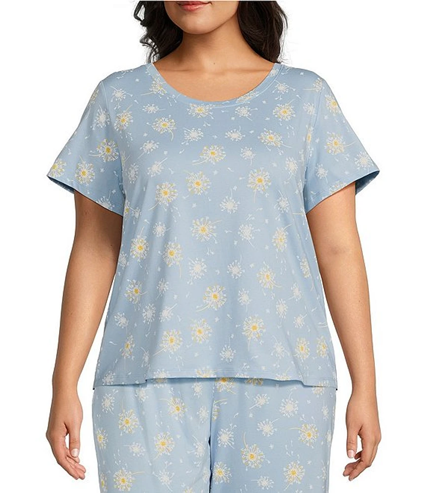 Sleep Sense Plus Dandelion Print Short Sleeve Scoop Neck Knit Coordinating Top