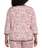 Sleep Sense Plus Drawn Heart Print Scoop Neck 3/4 Sleeve Knit Coordinating Top