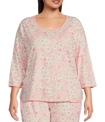 Sleep Sense Plus Floral Print Scoop Neck 3/4 Sleeve Knit Coordinating Shirt