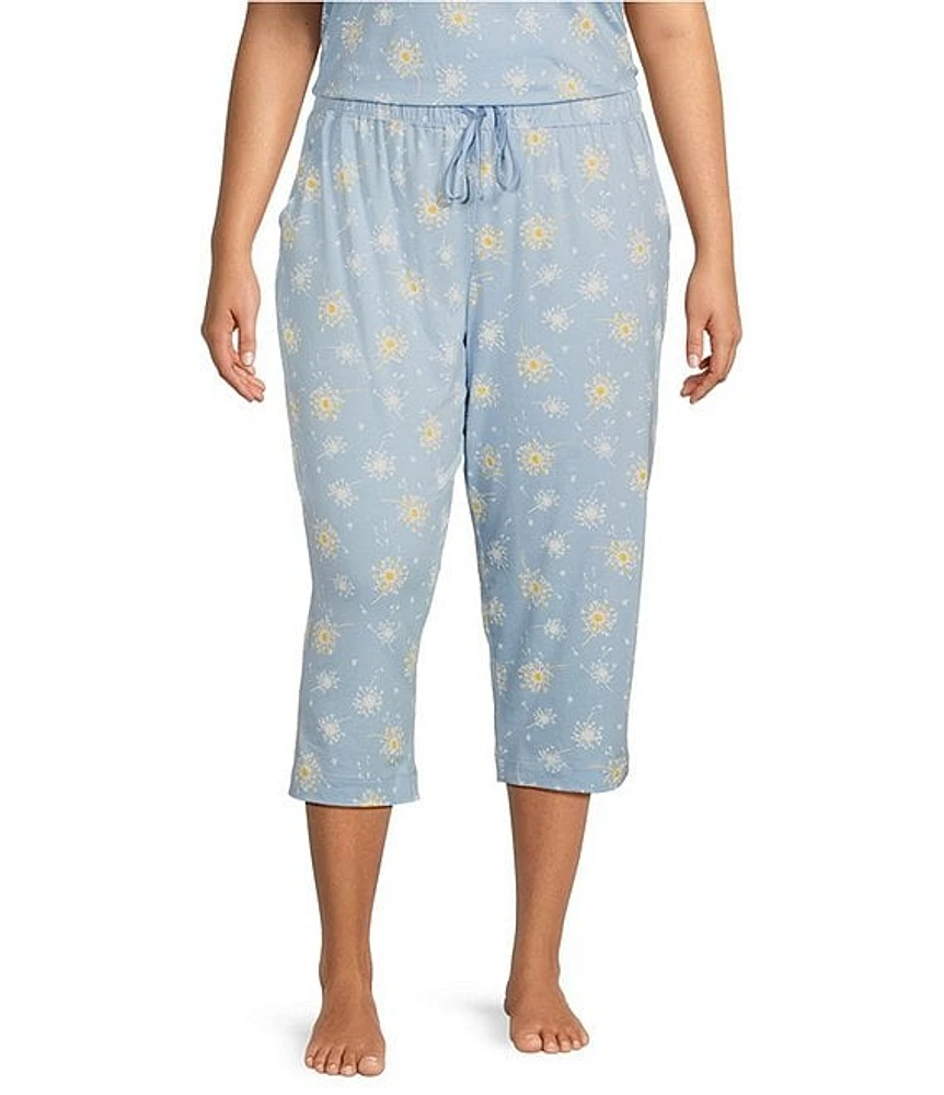 Sleep Sense Plus Knit Dandelion Print Drawstring Tie Coordinating Capri Pants
