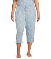 Sleep Sense Plus Knit Dandelion Print Drawstring Tie Coordinating Capri Pants